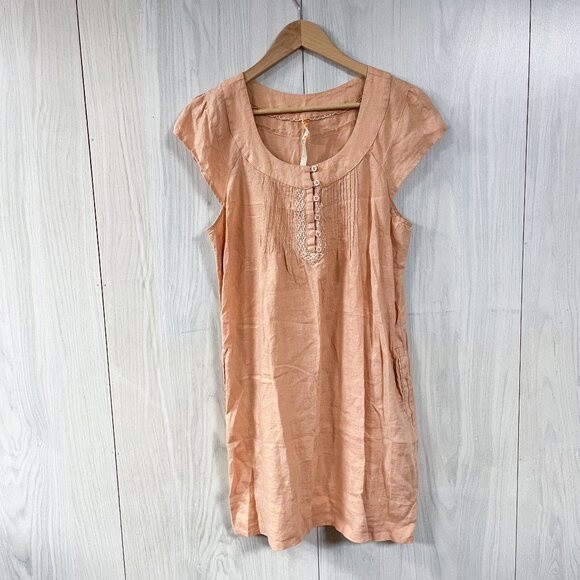 Anthropologie Maeve Peach Linen Shift Dress w/ Pockets - Picture 1 of 7